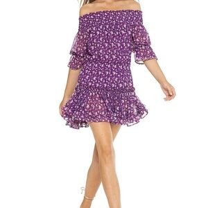Misa Marisol off the shoulder Mini dress with smocked waist and tiered skirt